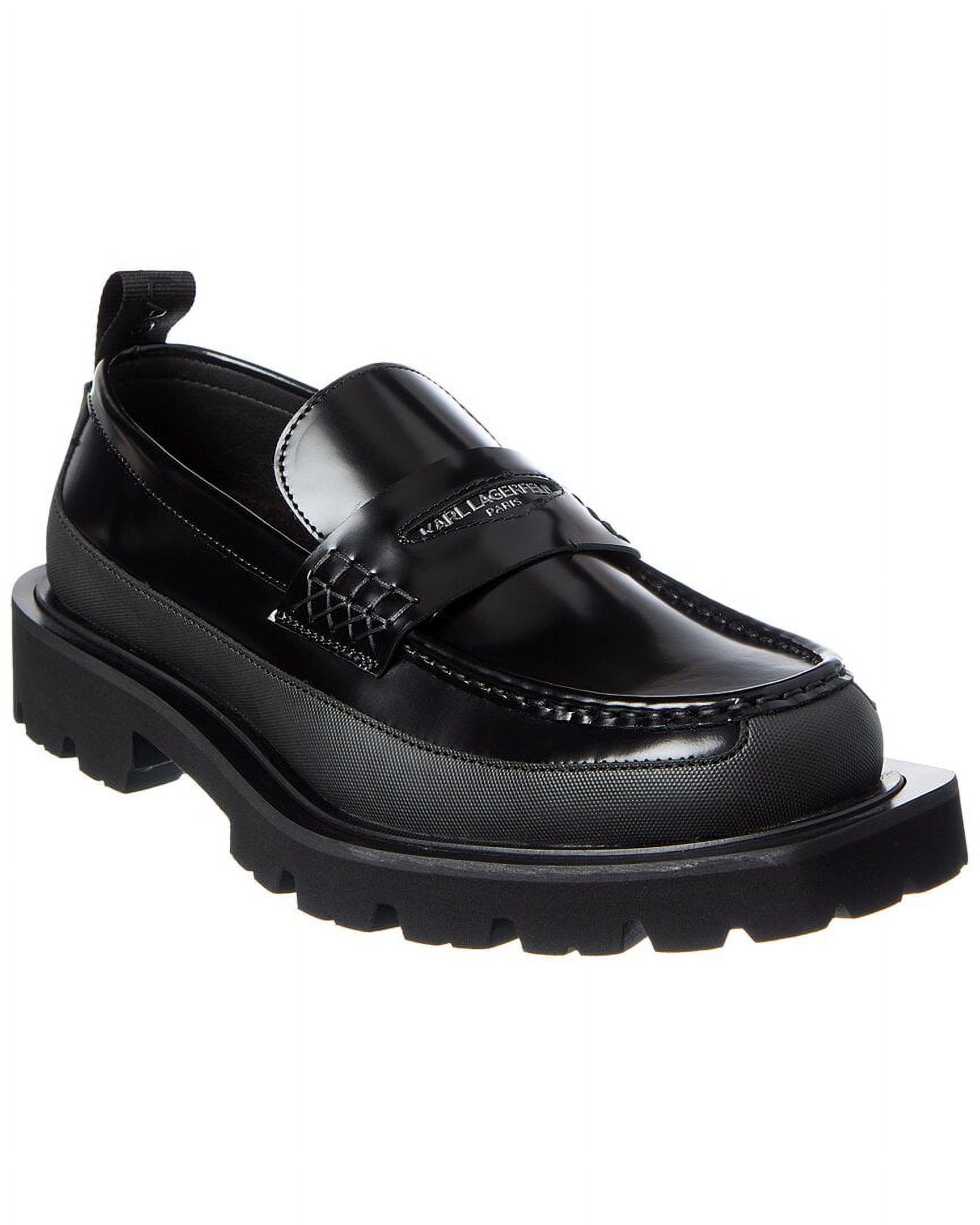 KARL LAGERFELD Front Logo Leather Penny Loafer, 8.5, Black
